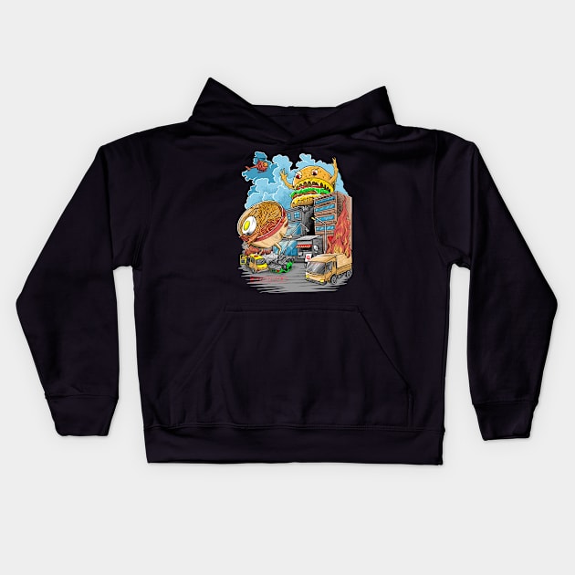 ramen vs hamburger Kids Hoodie by polkadothero